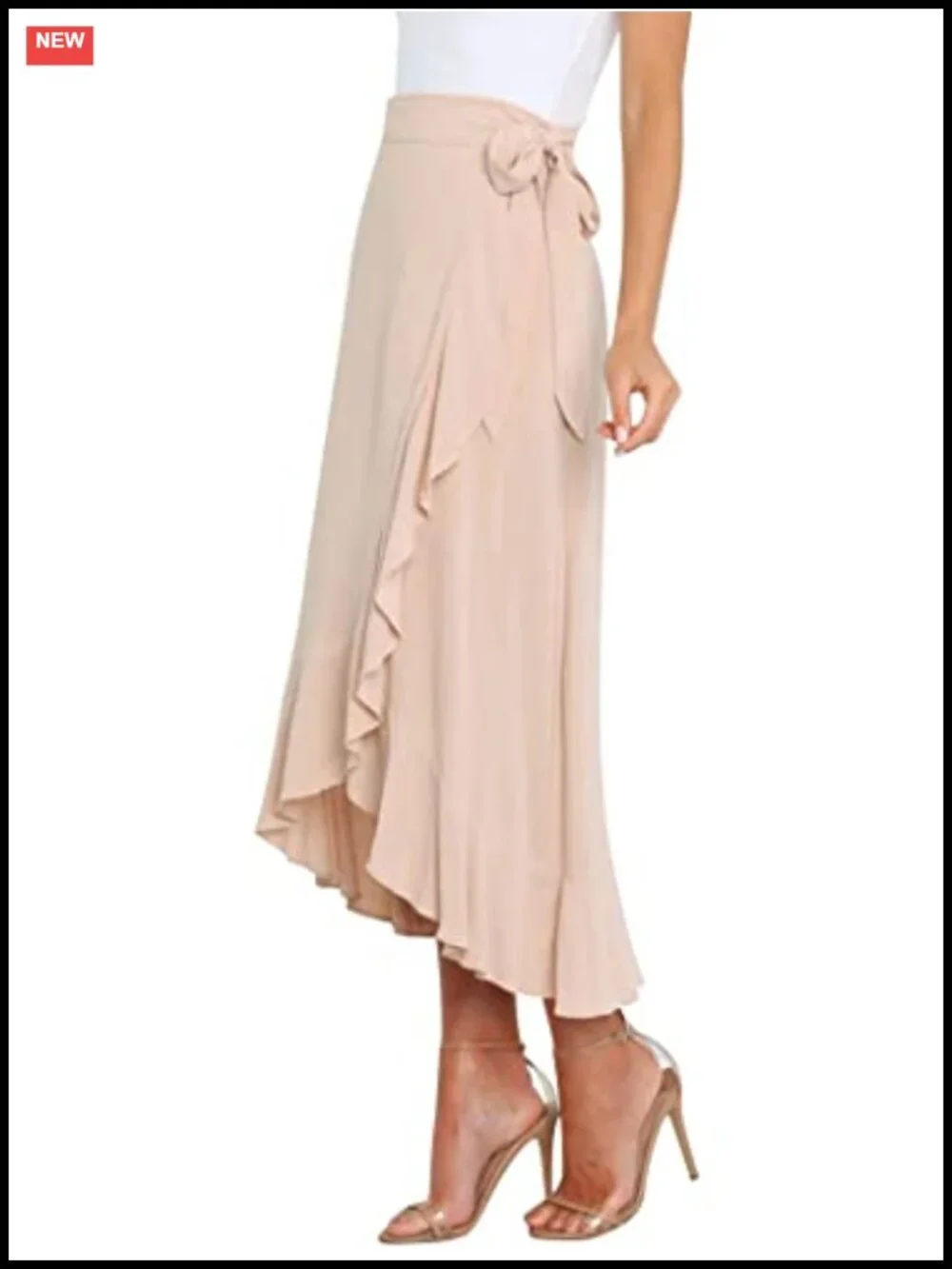 Women's Ruffle Wrap Midi Skirt Boho High Low Asymmetrical Tie Waist Flowy Dance